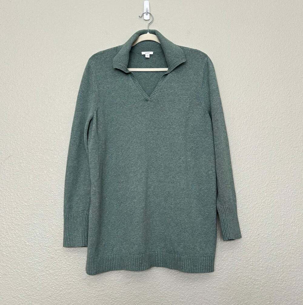 purejill Green Knit Collared Pullover Sweater Solid Long Sleeve Size L
